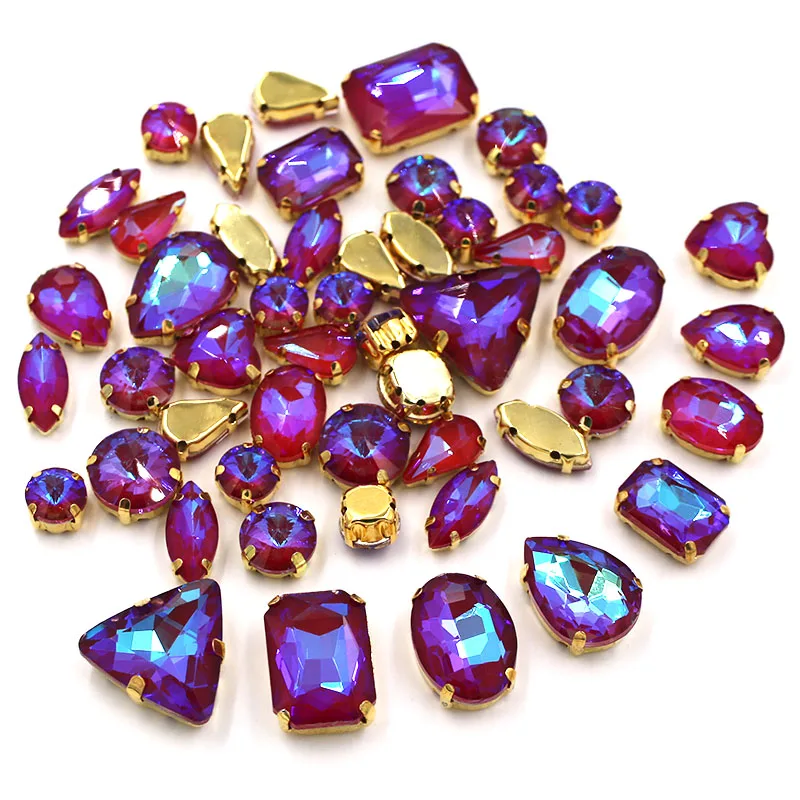 New Sell Well 50Pcs/Bag Bulk Wholesale Mix Shape Crystal Stones Gold Claw Glass Mocha AB Rhinestone Sew On Bags/Shoes/Clothes