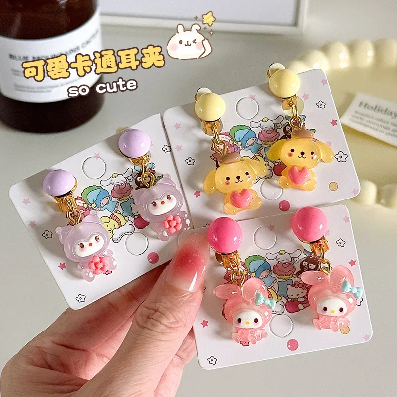 Sanrio Hello Kitty Earrings for Girls Cute Earclips New Princess Fashion Cartoon Little Girl Ear Stud Cute Accessories for Girls