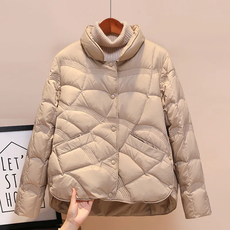 Winter Light Down Short Jacket Women 90% White Duck Down Warm Coat Ladies Casual Loose  Stand Collar Outwear