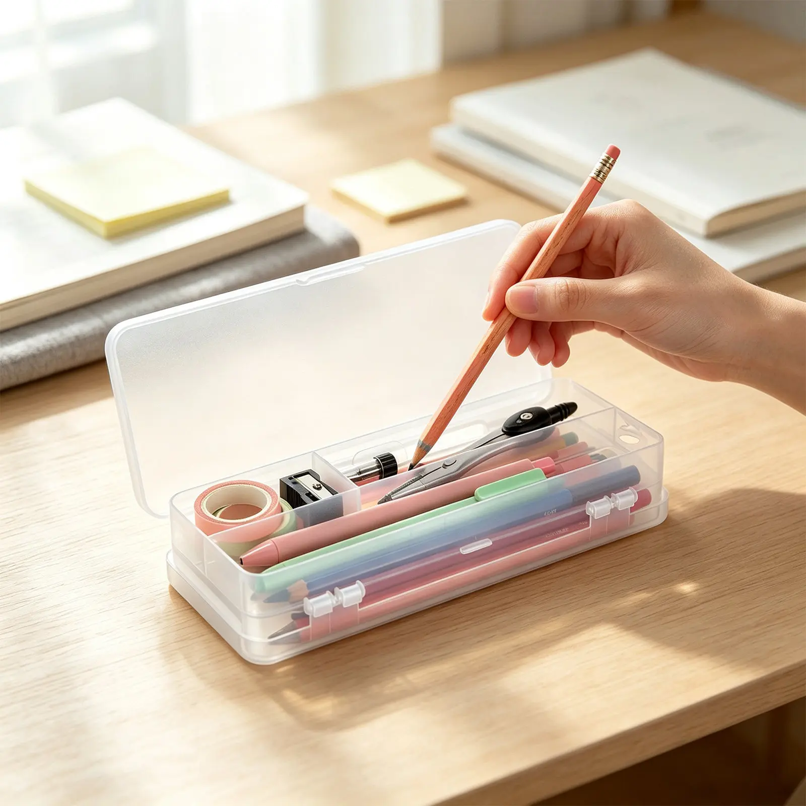 Transparent Frosted Double-Layer Pencil Box – Large Capacity Multi-Compartment Stationery Organizer for School & Office