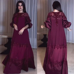 Robe longue drapée à col rond en jersey personnalisé, robes d'occasion sur mesure, zone de perles, ecoming