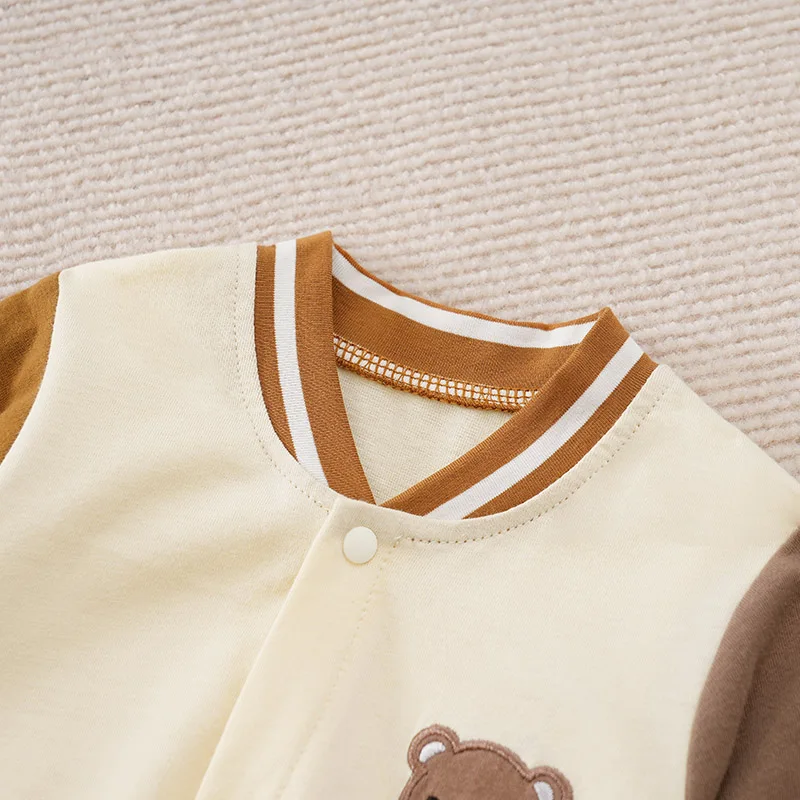 Baby Boy Girl Newborn Cute Cartoon Teddy Bear Embroidered Toddler Baseball Suit Spring And Autumn Long Sleeved Jumpsuit