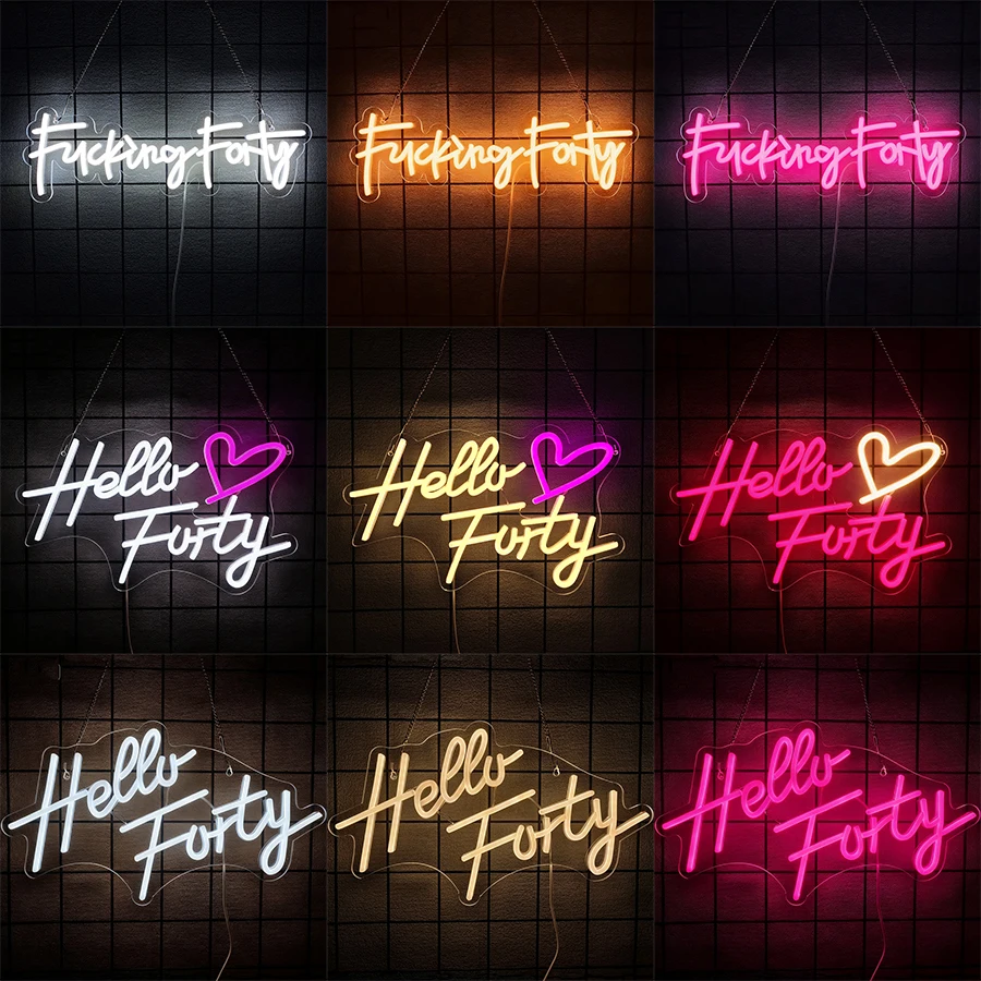 

Неоновая вывеска «Hello Forty», светодиодный неоновый свет на 40-летие для декора вечеринки в честь Дня Рождения, сувениры для вечеринки «Hello Forty», подарок для девочек