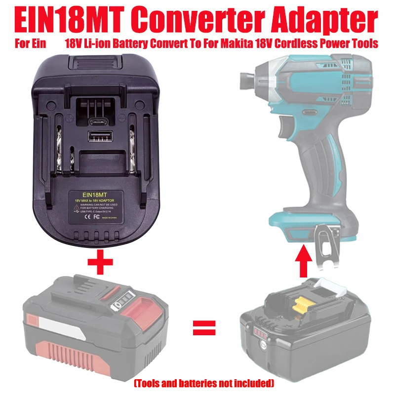 

ALASICKA EIN18MT Battery Adapter converter for Ein 18V Li-ion Battery Convert To Work for Makita 18V Lithium Battery Power Tools