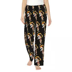 Custom One Pieces Cute Luffy Pajama Pants Women Straw Hat Pirates Sleepwear Lounge Sleep Bottoms Stretch with Pockets