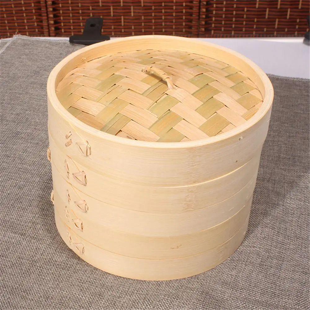 Dumplings 10/15/20cm Bamboo Kitchen Basket with Lid Bamboo Steamer Cakeware Cage Cooker Set