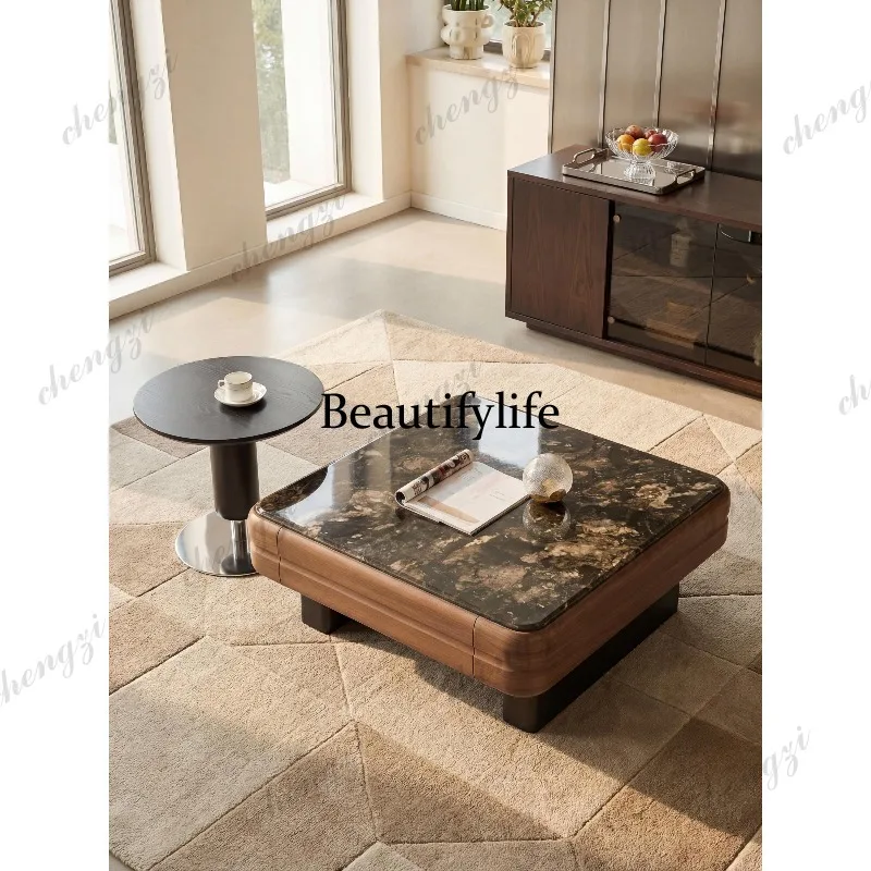 Luxury stone coffee table size combination solid wood, household small apartment living room storage furniture square with