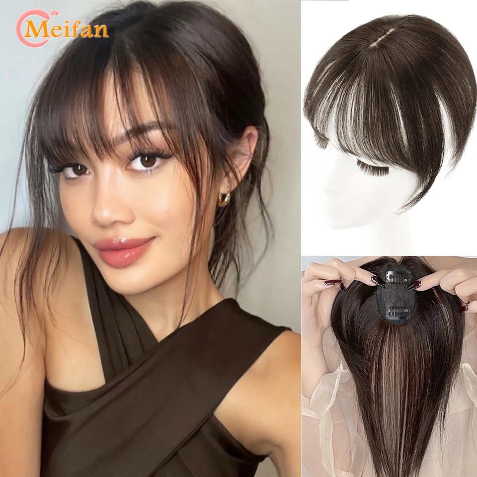 MEIFAN Synthetic Topper Hairpiece False Bang Clip-In Bangs Extension Natural Fake Fringe Invisible Clourse Hairpiece for Women