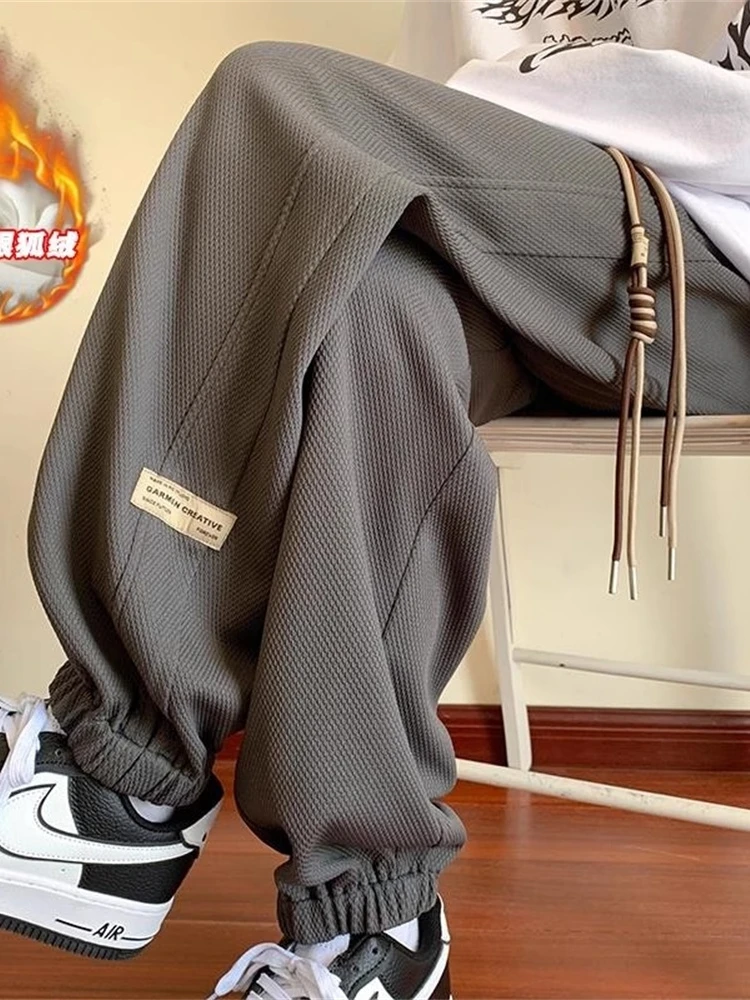 

Men's Silver Velvet Thiened Fce Sports Sweatpants Loose Fit Casual Trousers Autumn Winter New Sle y Cuffed