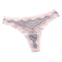 Transparent Mesh Lady thong Splicing Contrasting Color Women's Underwear Sexy Polka Dot Lace T-pants Seamless Wavy Edge G-string