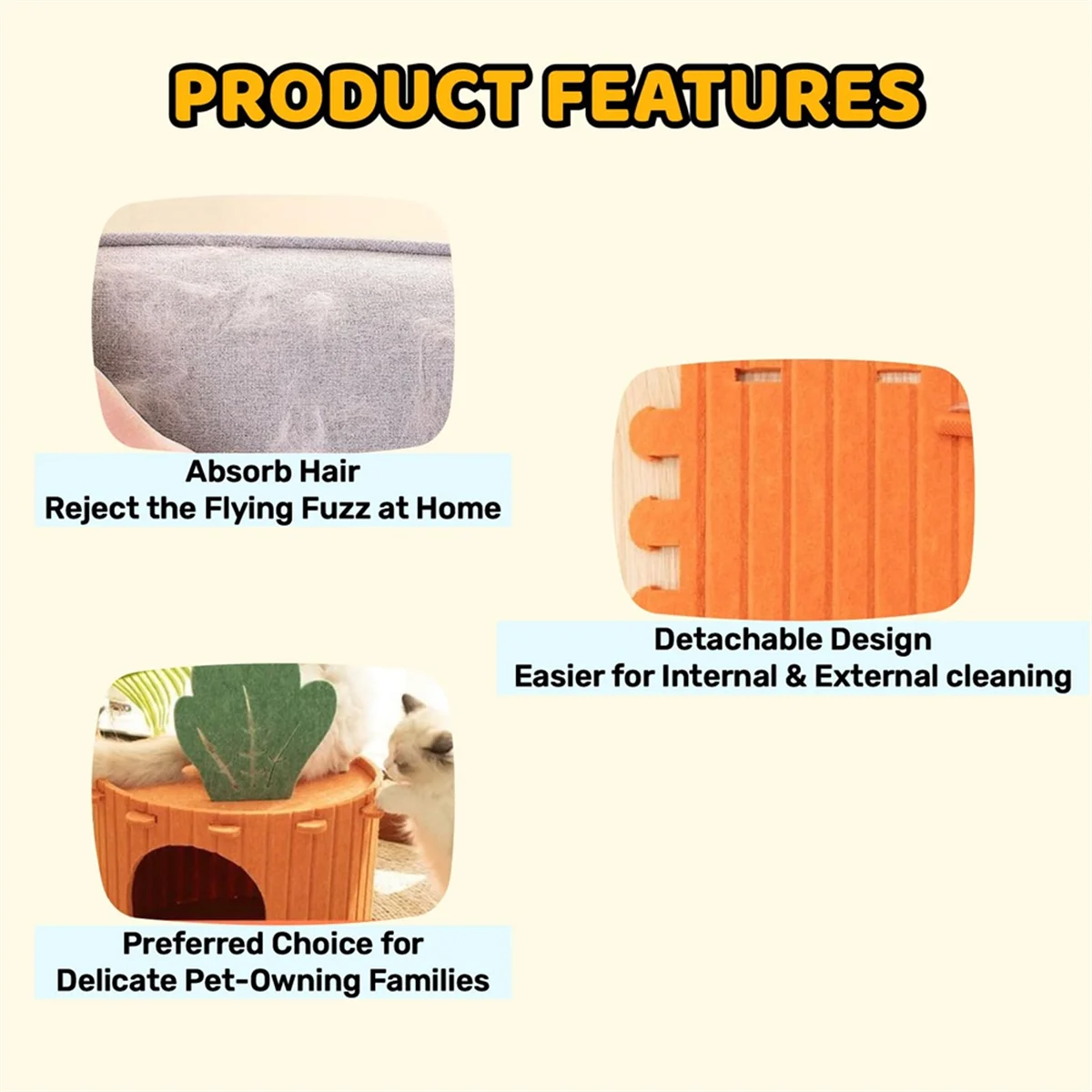 Cute Pet Bed Detachable Large Cat Hideaway Cave Noise Reduction Private Cat Condo for Indoor Cats Kitten Cozy Comfy A