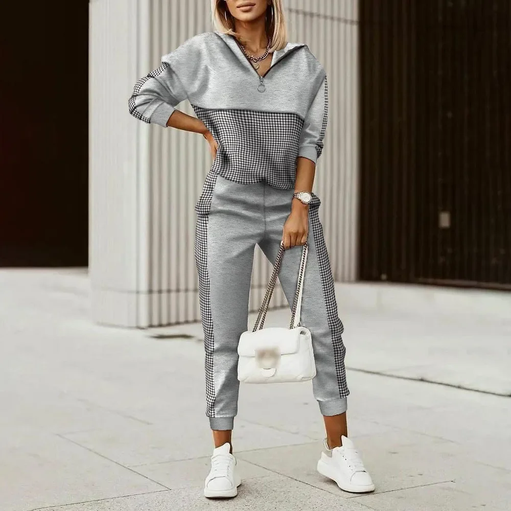 2024 Spring New Women Tracksuit Two Pieces Set Female Print Loose Pants Matching Suit Long Sleeve Tops Trousers Female Set