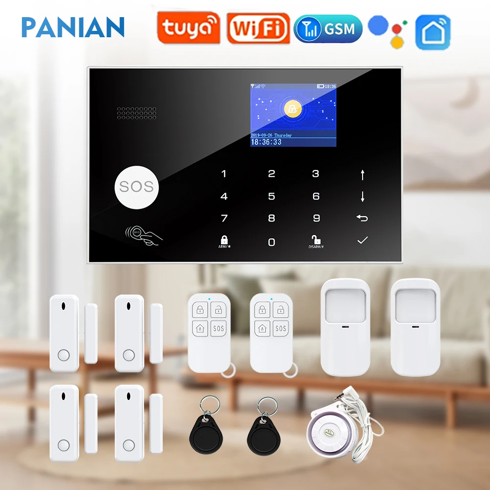 PANIAN Tuya Smart Life Security Alarm System With Wifi Wireless 433MHz For Home and Factory Work Alexa Camera Alarm,PIR Sensor