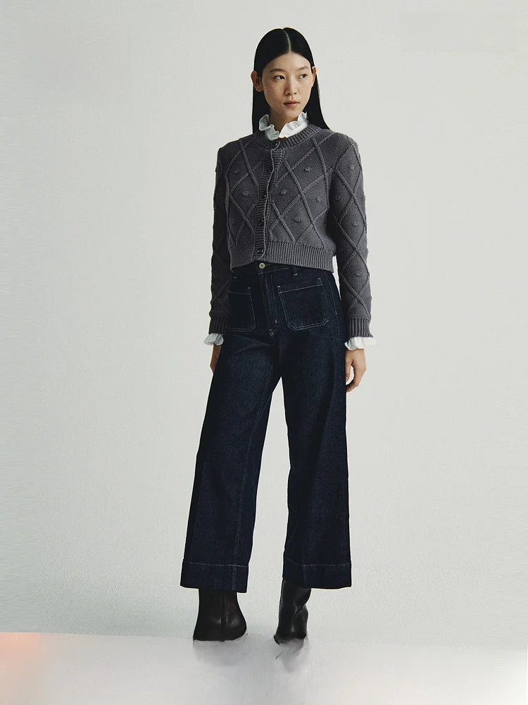 

H&M Весенний женский вязаный кардиган с узором «косы», повседневный, тонкий, на пуговицах, из смесового хлопка и полиэстера, с открытым передом