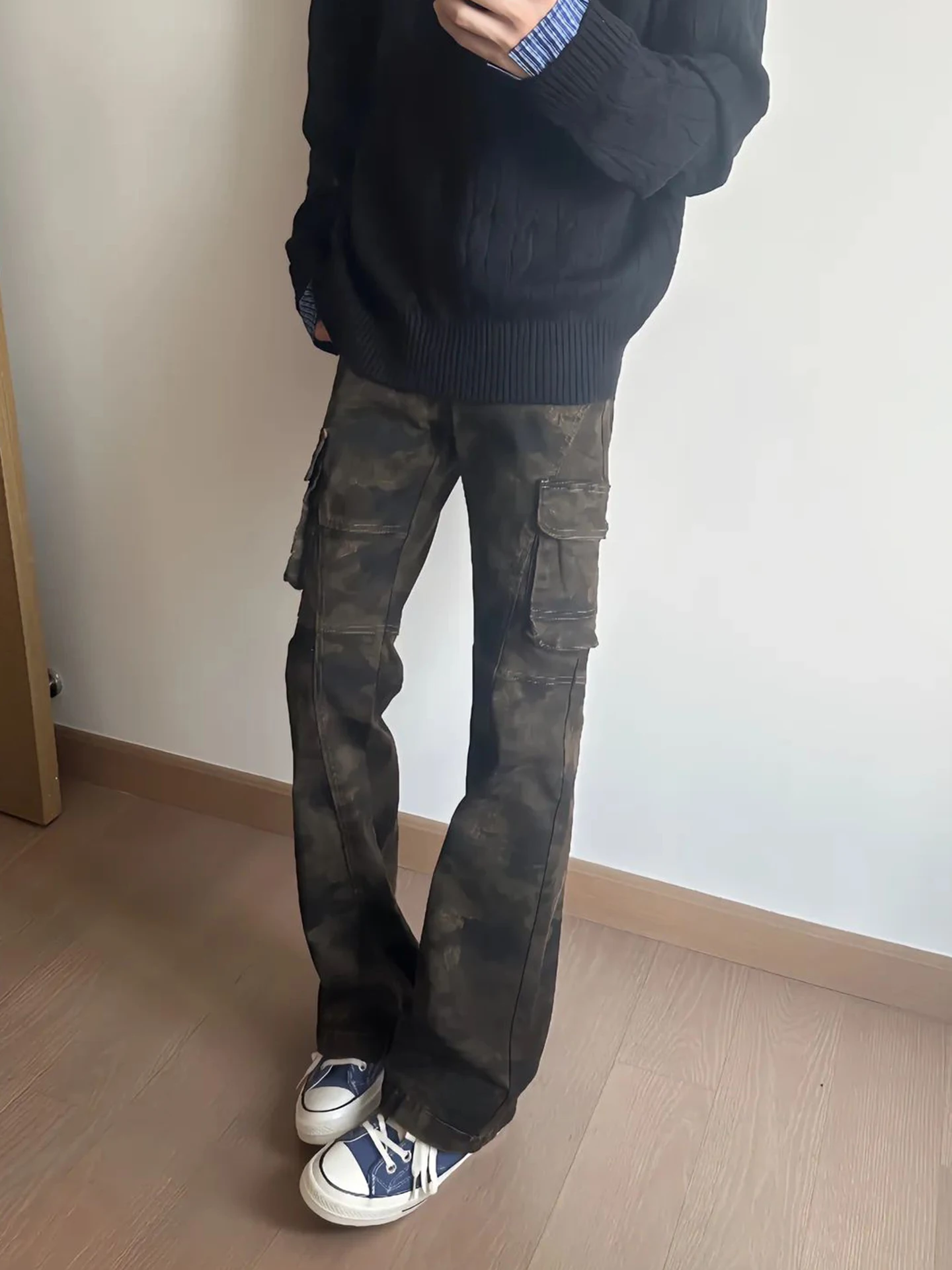 

Cleanfit Men's Camouflage Jeans Spring Autumn Loose Straight Leg Wear Resistant Big kets Knife Risen Waist American W...