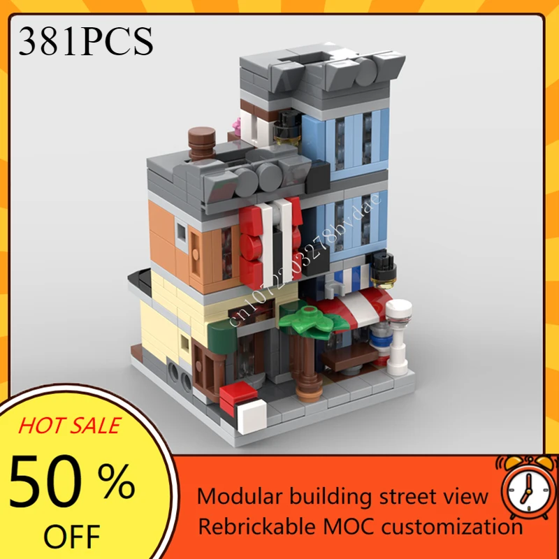 Mini Modular Buildings Series Collection MOC Creative Parisian Restaurant Corner Garage street view Model Blocks DIY  Model Toys