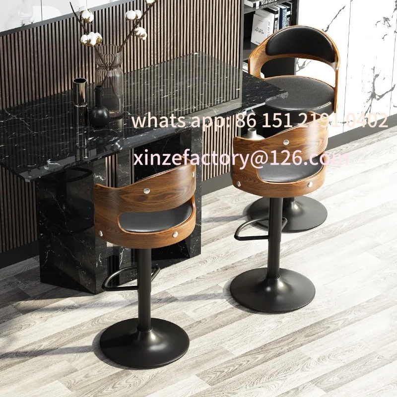 

Customizable Bar chairs, solid wood backrests, high legged stools, modern iron bar chairs for home use, bar stools