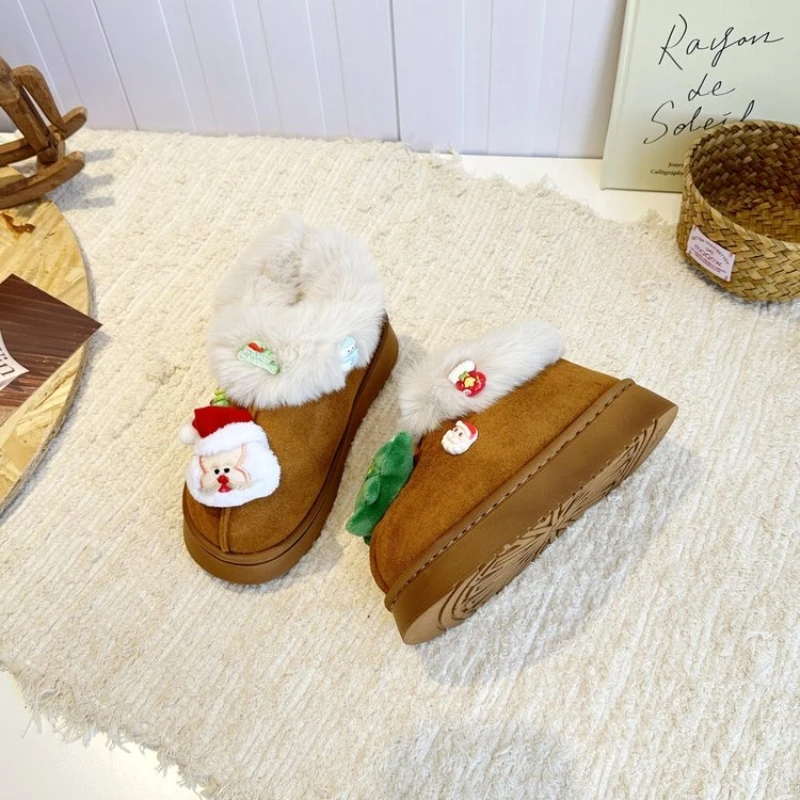 

Children Warm Plush Slippers Christmas Gift Trendy2025 Winter New Girls Flip Flops Open Toes Soft Sweet Kids Fashion Shoes