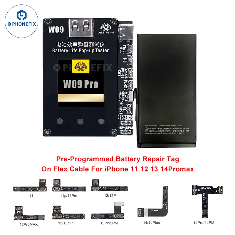 OSS W09 Pro V3 Pre-Programmed Battery Tag-on Cable For iPhone 11 -15PM Battery Health Data Read Write Non-Genuine Message Remove