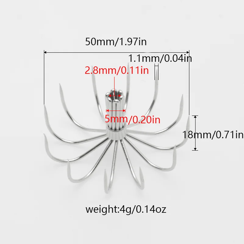 100 قطعة من خطافات الحبار عالية الجودة، 12 خطافًا مظلة مخالبًا، خطافات صيد خالية من الشواك من الفولاذ المقاوم للصدأ، ملحقات صيد الأسماك البحرية