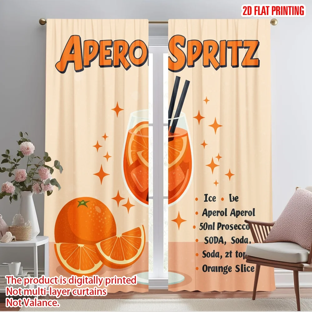 

2pcs 2D flat printing Curtain Aperol Spritz Cocktail Recipe Fabric Without Electricity Festive Curtains for Festive Portraits