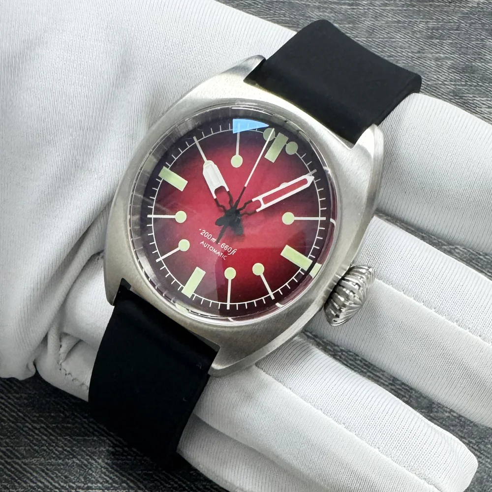 36mm القبة الياقوت الزجاج الساعات الميكانيكية العقيمة الهاتفي المطاط حزام NH35 التلقائية ساعة رجالي