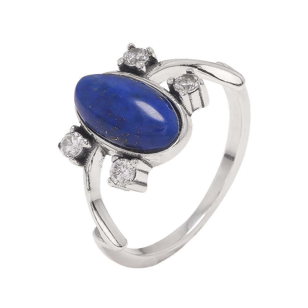 925 Sterling Silver Vampire Diary Elena's Ring Natural Lapis Lazuli Ring for Women Vintage Dainty Jewelry