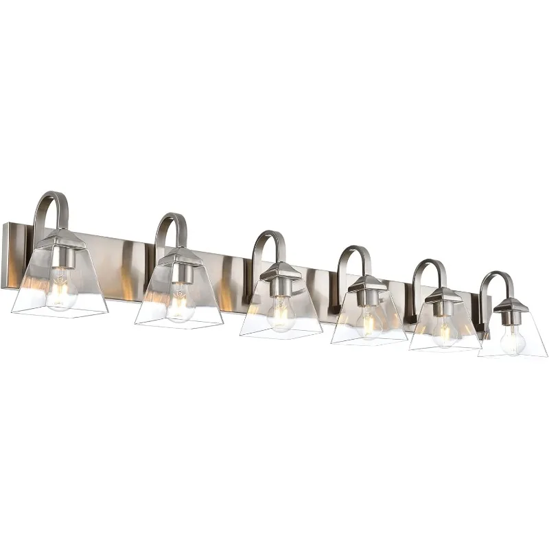 

6 Light Bathroom Vanity Lights, Clear Glass Shades Sconces Wall Lighting Modern Brushed Nickel Vanity Lighting fixtures