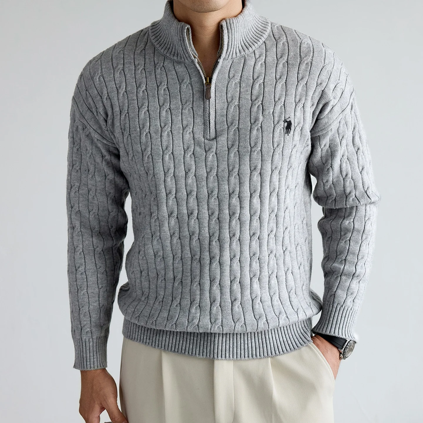 High end brand sweater men's designer new fashion golf pony embroidered coat winter thick warm zipper collar knitted pullover