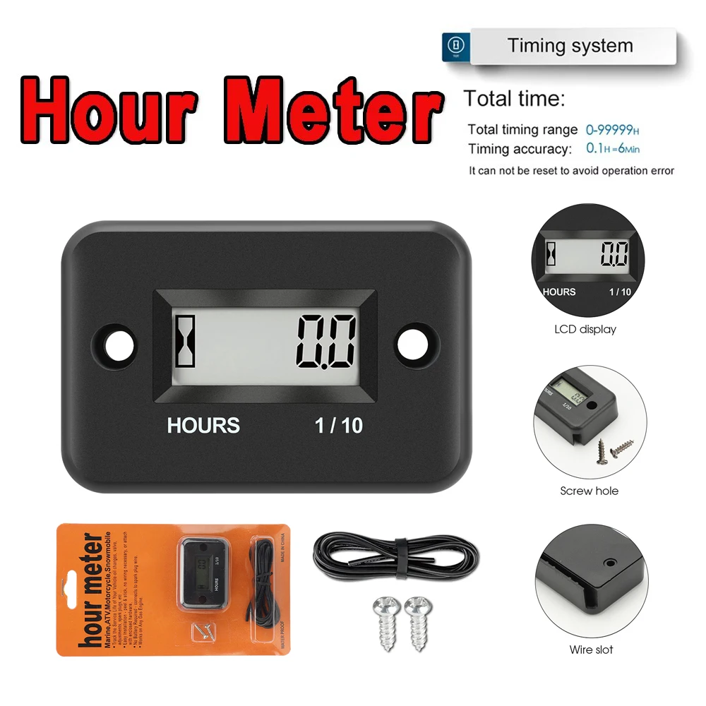 Motorcycle Digital Tach Hour Meter Gauge Stroke Gas Engine Offroad Inductive Tachometer Waterproof Motor Instrument HTM-MD