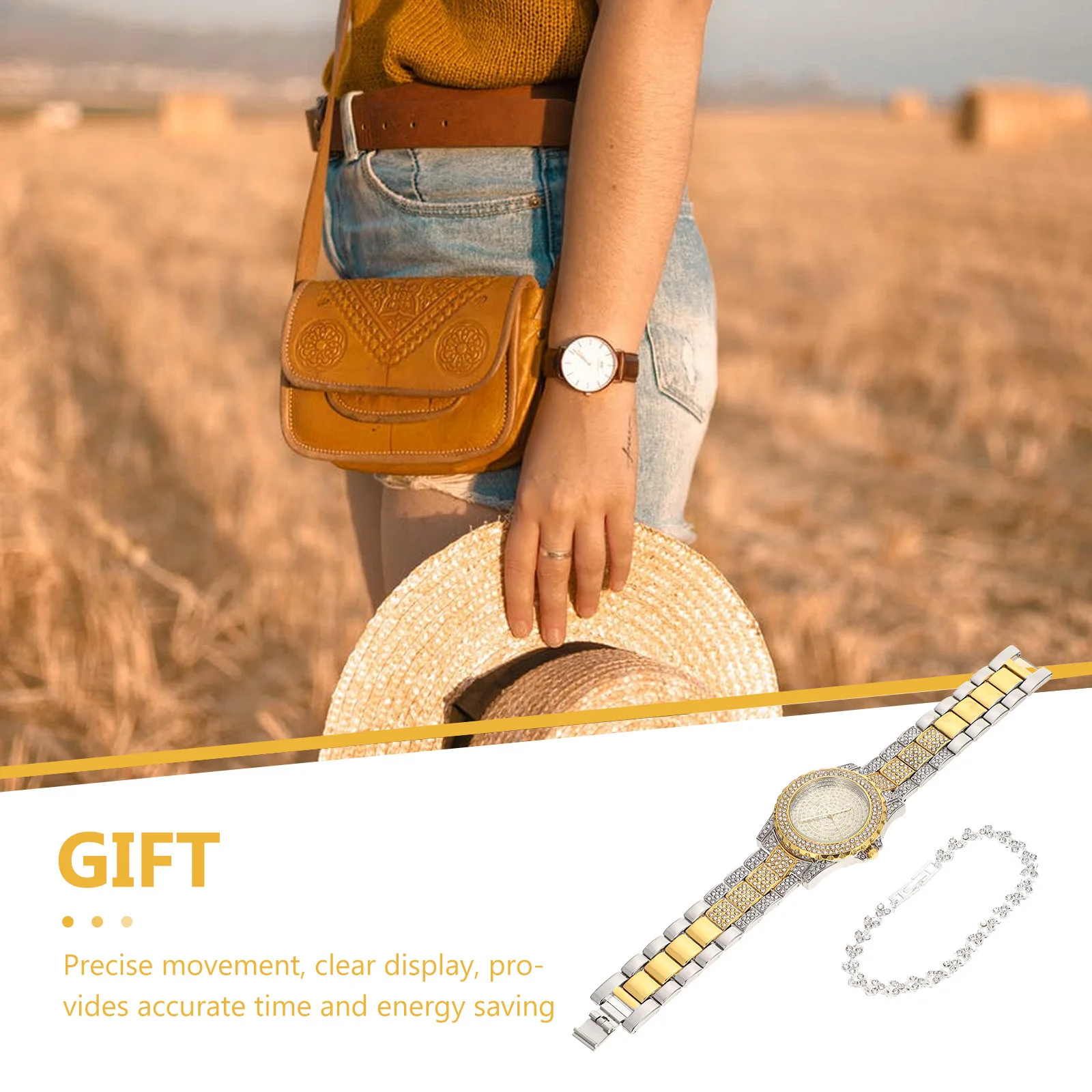 

1Set Fashion Watch Bracelet Set Lightweight Adjustable Rhinestone Gift Watch and Bracelet Set Party Favors