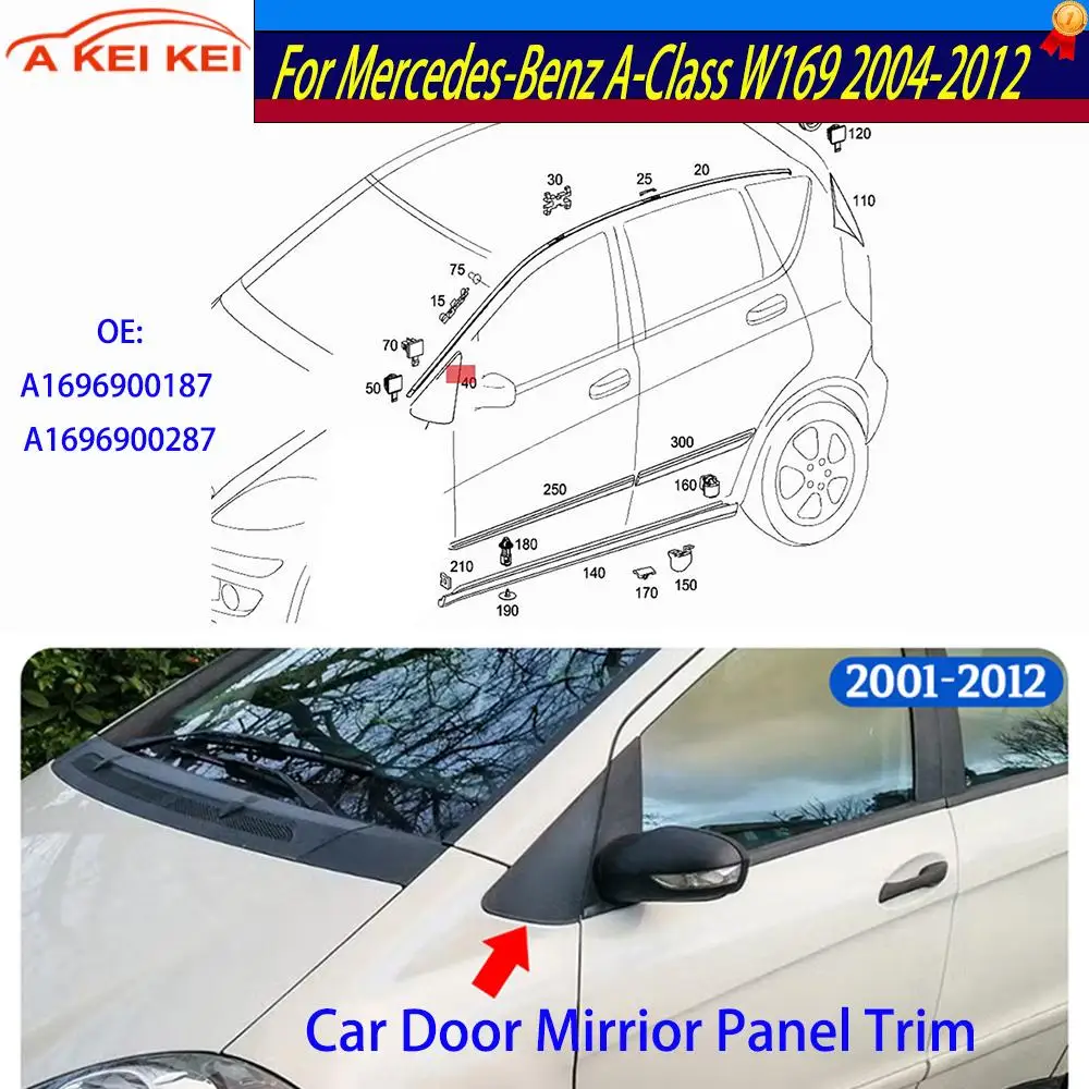 Image of Neu 1696900287 für Mercedes-Benz A-Klasse W169 2004-2012 Autotür-Spiegelverkleidung Rückspiegel-Dreiecksabdeckung Zierleiste A1696900187