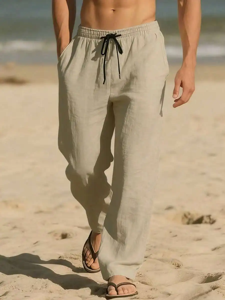 

Men’s Lightweight Loose-Fit Linen Blend Trousers For Beach Walks And Summer Outdoor Activities