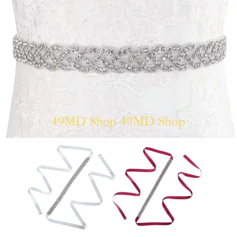 

49MD Sparkling Crystal Belt Women Rhinestones Waist Belt Luxurious Wedding Accessory