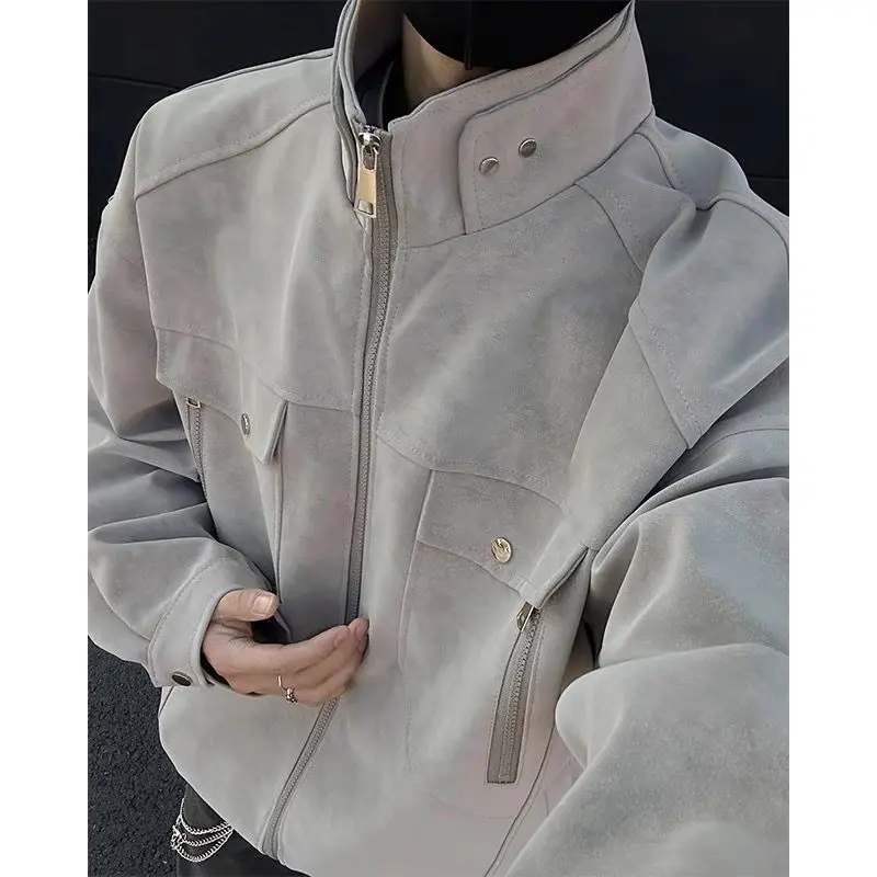 

American High Street Cleanfit Vintage PU Leather Jaet Men's Street Vibe Harrington Workwear Jaet Faionable Urban Casual...
