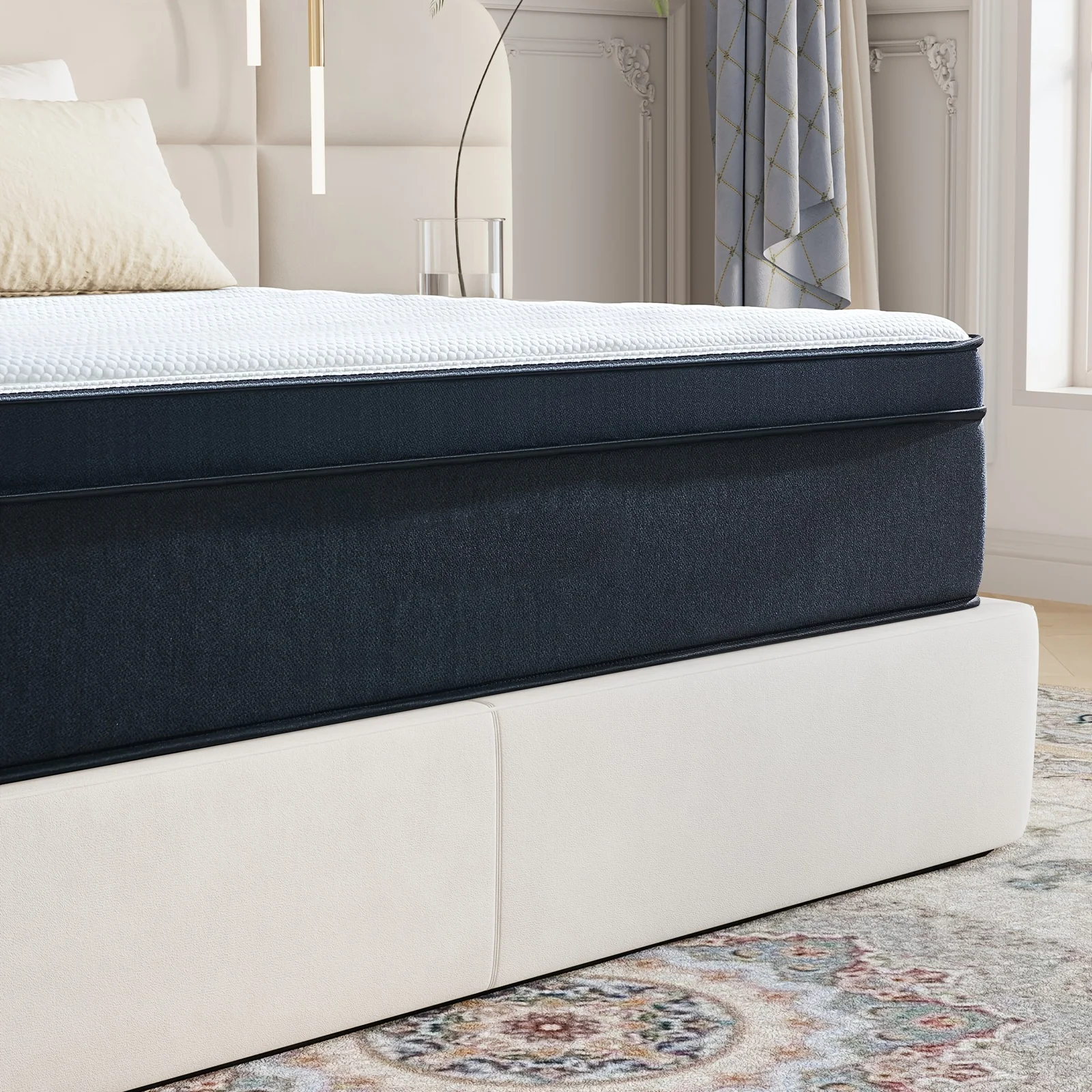 12 Inch Queen Mattress Hybrid Mattress, 7 Zoned Layers, Multi Layer Construction, Deep Black High End Mattress For Rv, Master