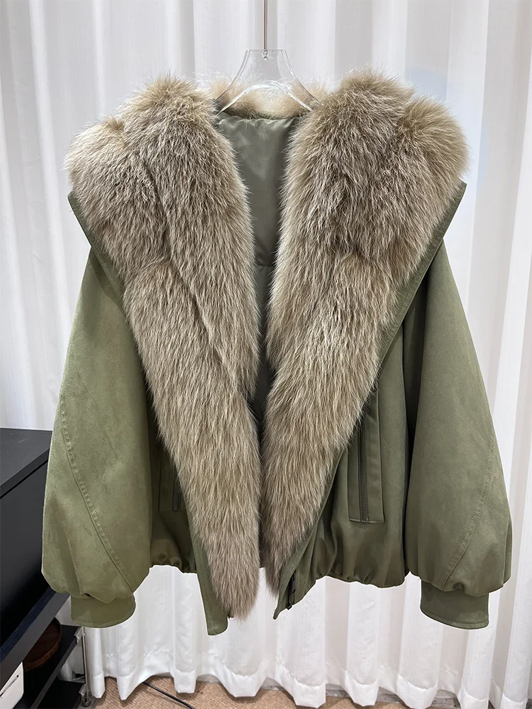 

2025 Winter Warm Goose Down Jackets Natural Real Fox Fur Collar Puffer Jackets Women Thick Female Streetwear Outdoor Coats