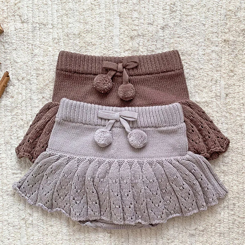 

2024 New Autumn Infant Baby Girls Solid Color Knitting PP Shorts Children Clothes 0-4Yrs Baby Girls Knitted Shorts Kids Shorts