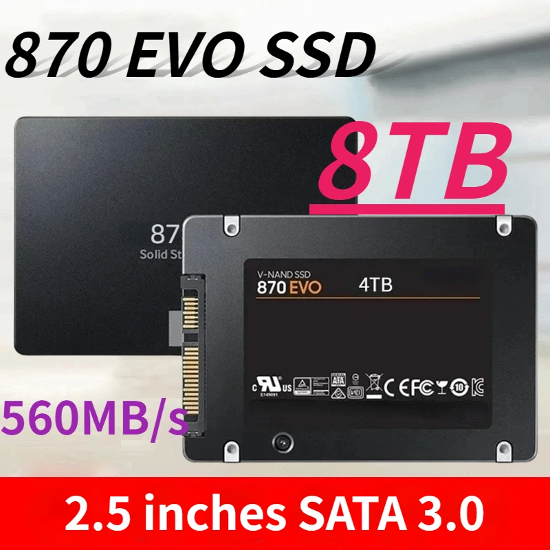 Unidade interna de estado sólido, disco rígido SSD para desktop, laptop, PC, PS4, PS5, 870 EVO, 1TB, 2TB, 4TB, 8TB, 100% novo, 2024