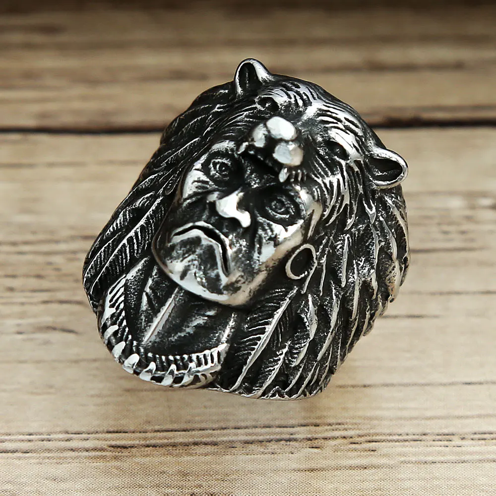 Unique Vintage Indian Warrior Biker Ring For Men 316L Stainless Steel Viking Wolf Head Rings Punk Fashion Jewelry Gift Wholesale