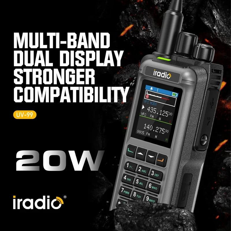 IRadio UV-99 Analog Walkie Talkie 15W High Power UV Dual Band with Dual Display Aviation Frequency One-Key Weather Channel