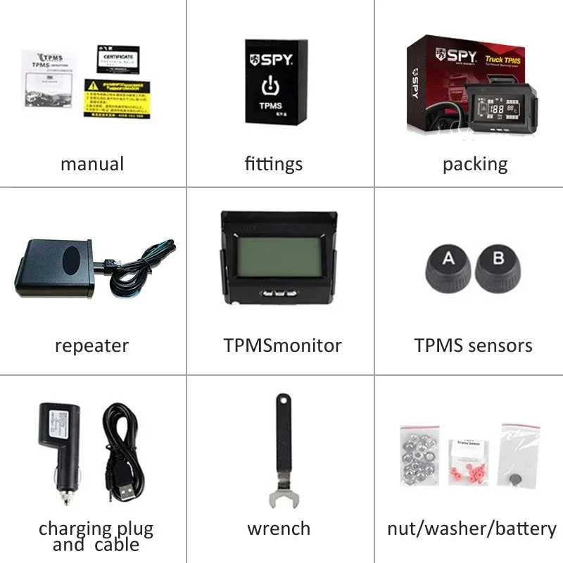 Truck Color Tpms LCD Display Car Alarms Wireless External Sensors TPMS Tire Pressure Monitoring Truck 6 Wheels