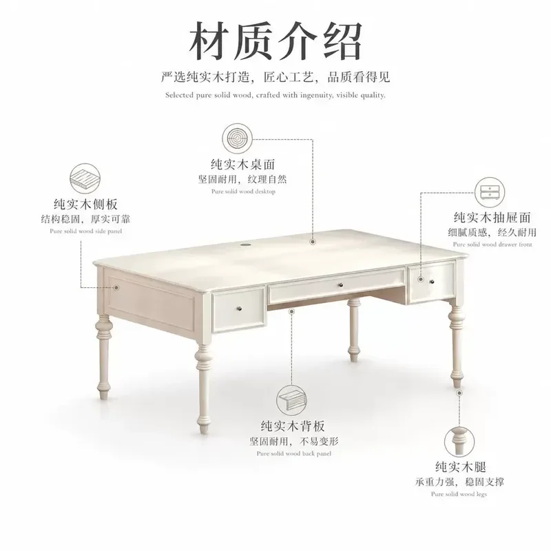 All Solid Wood Desk Home Study Bedroom American Retro Oversized 2 Meters Wide Computer Desk Writing Desk