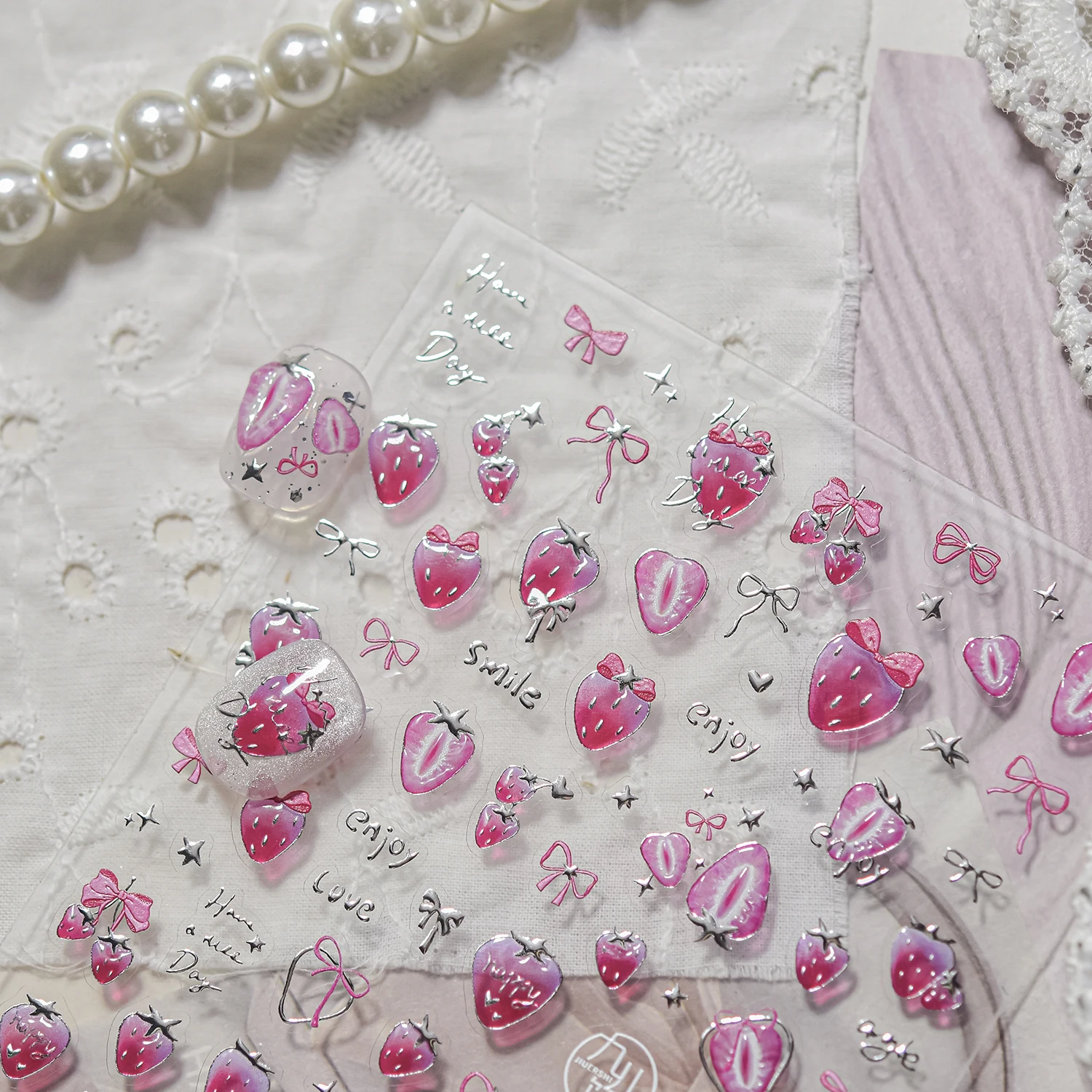 1PCS 5D Nail Stickers Pink Str - Nail Art Strawberry review and price