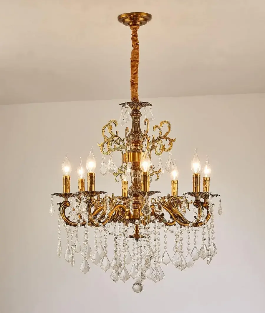 Antique Classic Traditional Candle-style LED Crystal Chandelier for Dining Room Living Room Bedroom Pendant Lamp Home Decoration