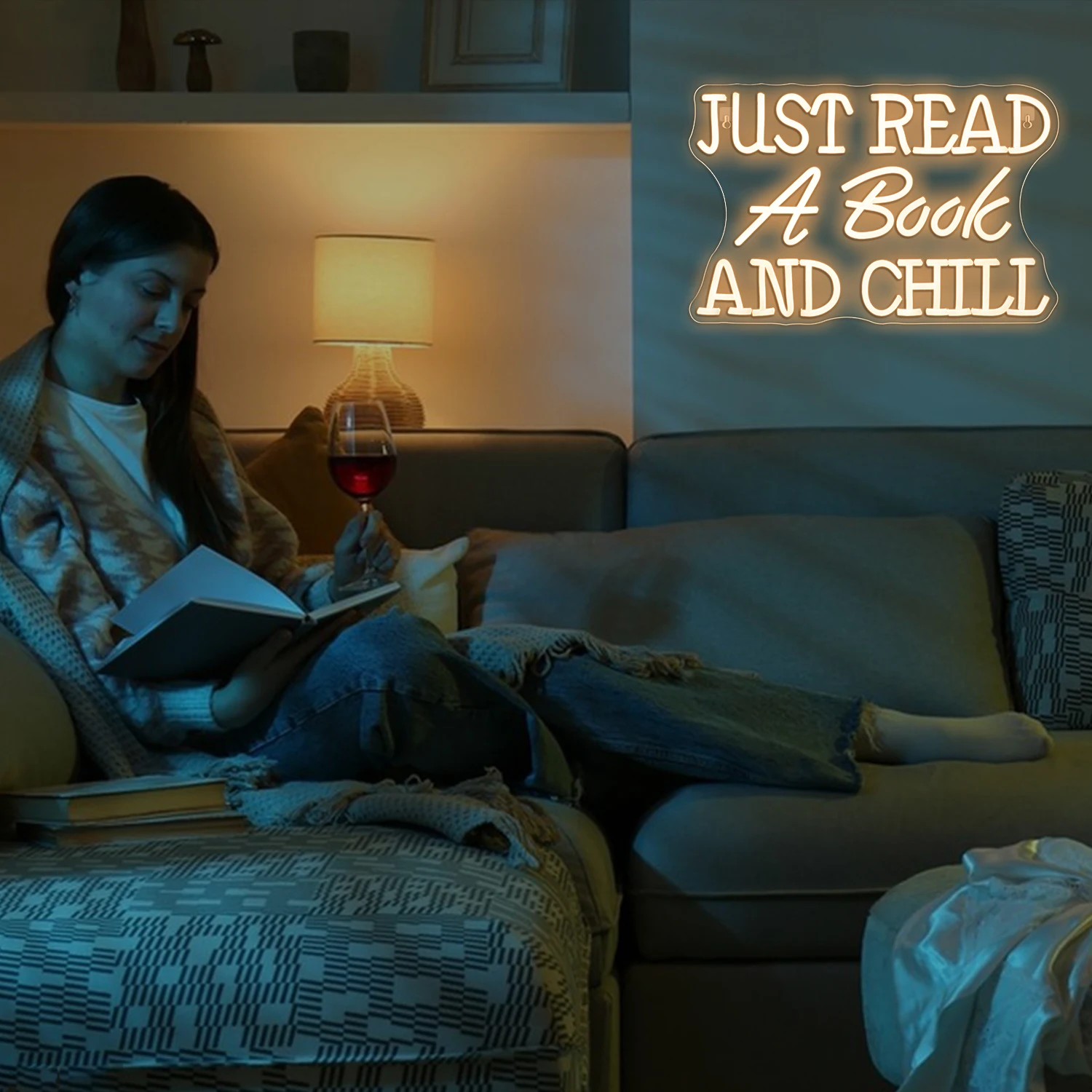 Just read a book and chill Neon Sign Warm Dimmable Led Light Up Sign For Bedroom Study Library Living Room Read Corner Decor