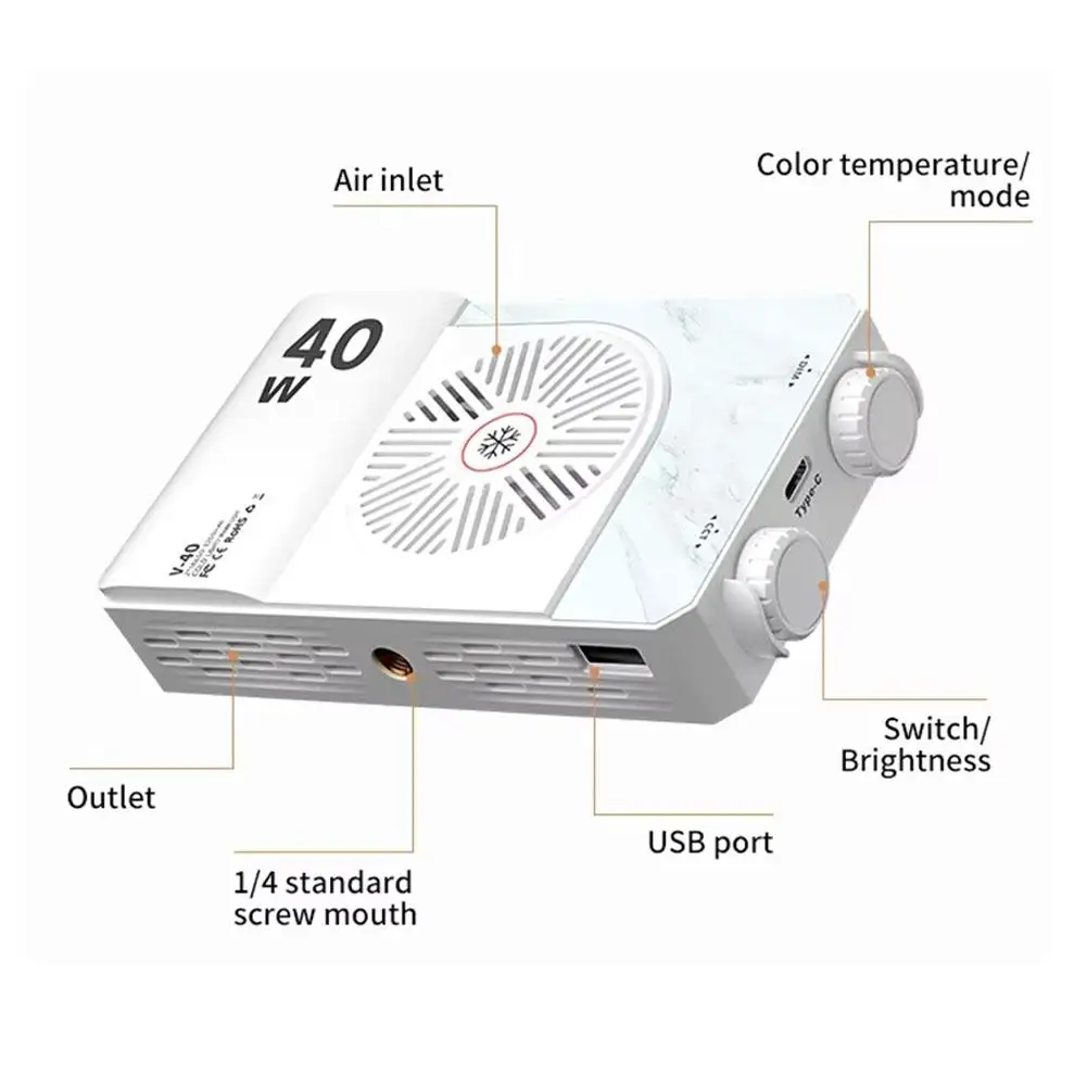 Luz LED para cámara de 40W, 2500K-9000K, bicolor, 4400mAh, luz de vídeo, mango CCT, lámpara de fotografía, cámara con luz portátil N8Y2