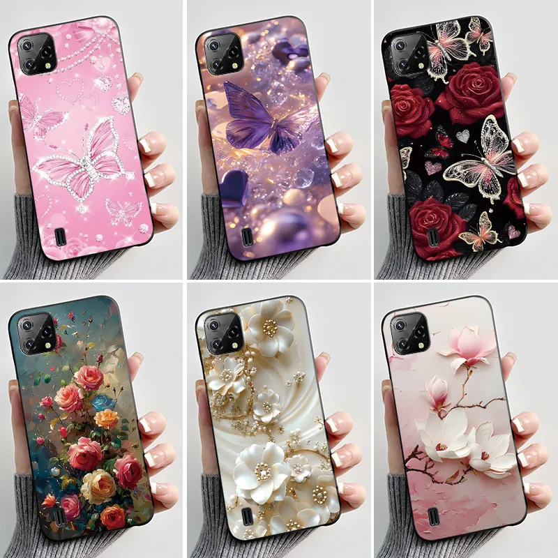 For Blackview A55 Case Soft Silicone Fashion Flower Black Case for Blackview A55 A 55 Cover BlackviewA55 Protective Shells Capa