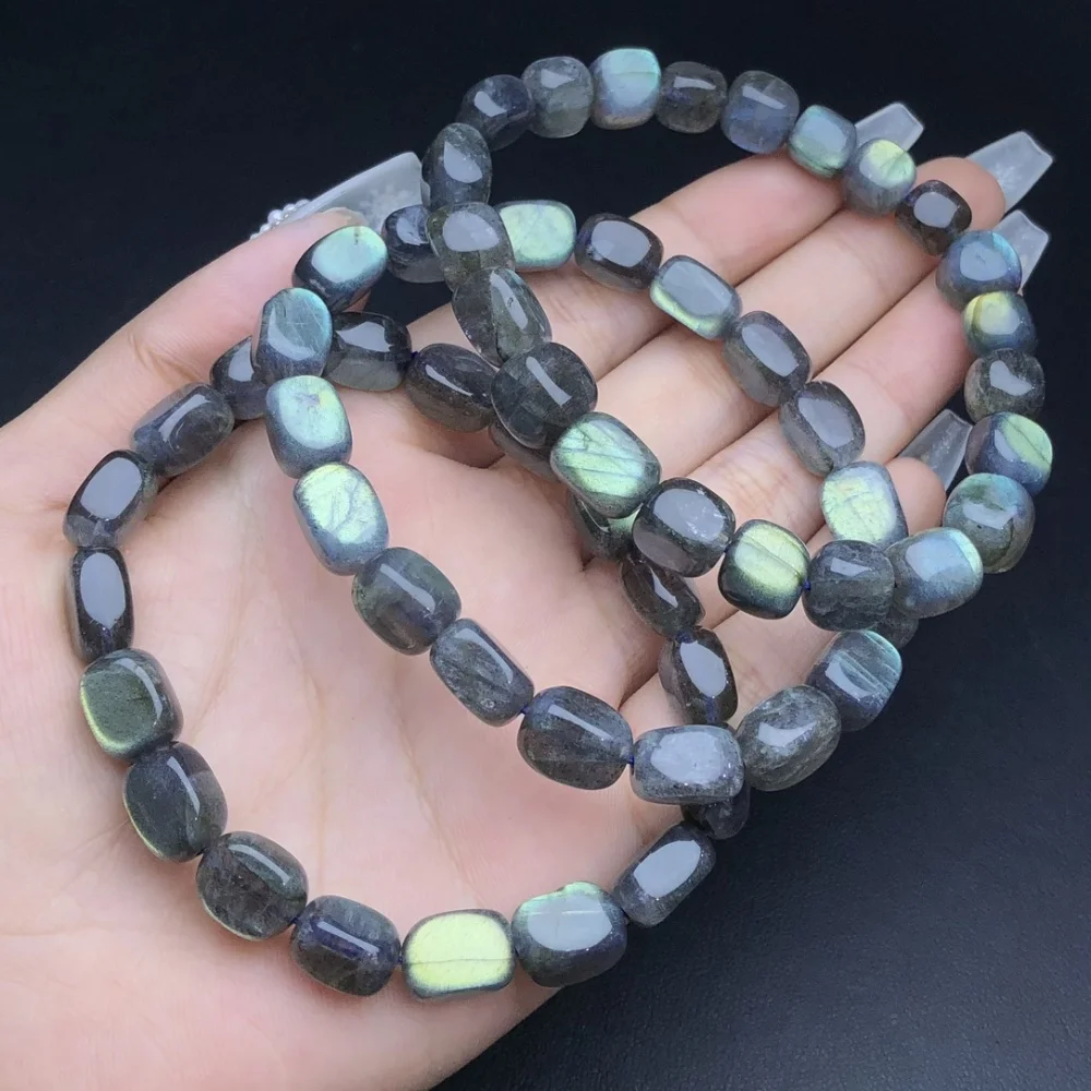 

1Pc Fengbaowu Natural Labradorite Gray Moonstone Bracelet Irregular Cube Beads Reiki Healing Stone Jewelry Gift Women Men