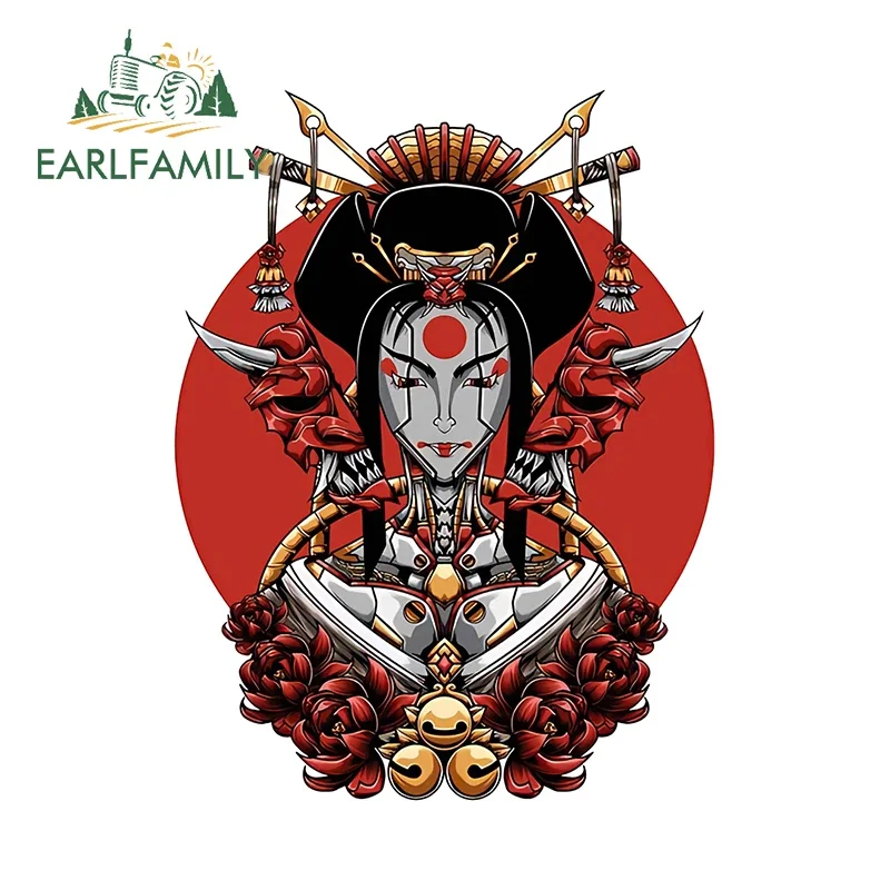 EARLFAMILY 13cm X 9.9cm Japanese Mechanical Warrior Car Sticker Creative Small Bell Graphics Flowers Decal Funny Caravan Decor